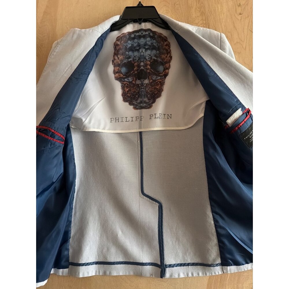 Philipp Plein Homme Men’s Limited Edition Light Blue Skull Lined Blazer - Picture 4 of 16